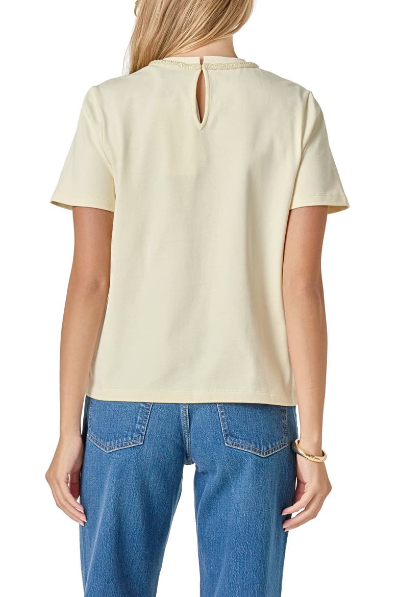 Beaded Bow Cotton T-Shirt, Alternate, color, CREAM