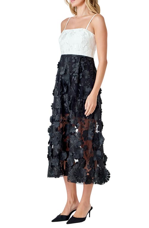 Endless Rose Floral Appliqué Colorblock Midi Dress In Black