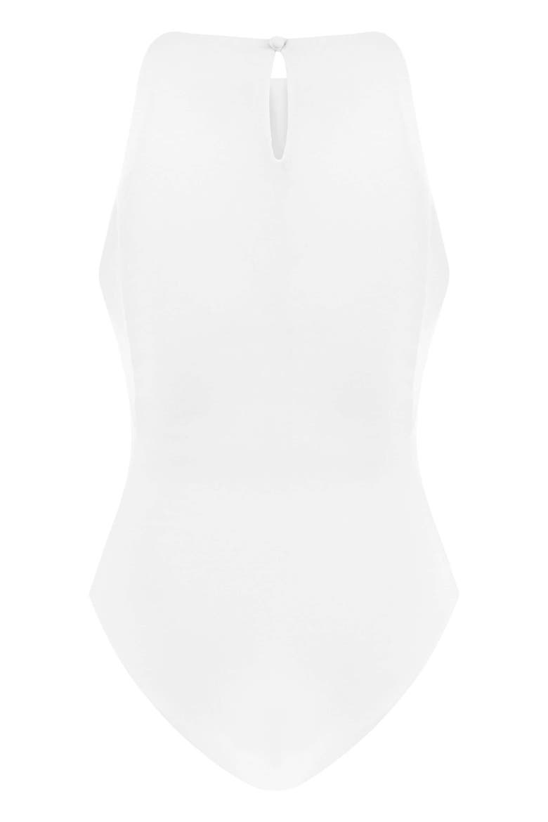 Pera Bodysuit Denim Jumpsuit - Stylish Cutout, Alternate, color, Off-White