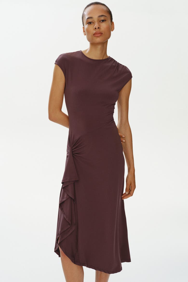 Draped-panel Jersey Dress, Alternate, color, Dark brown