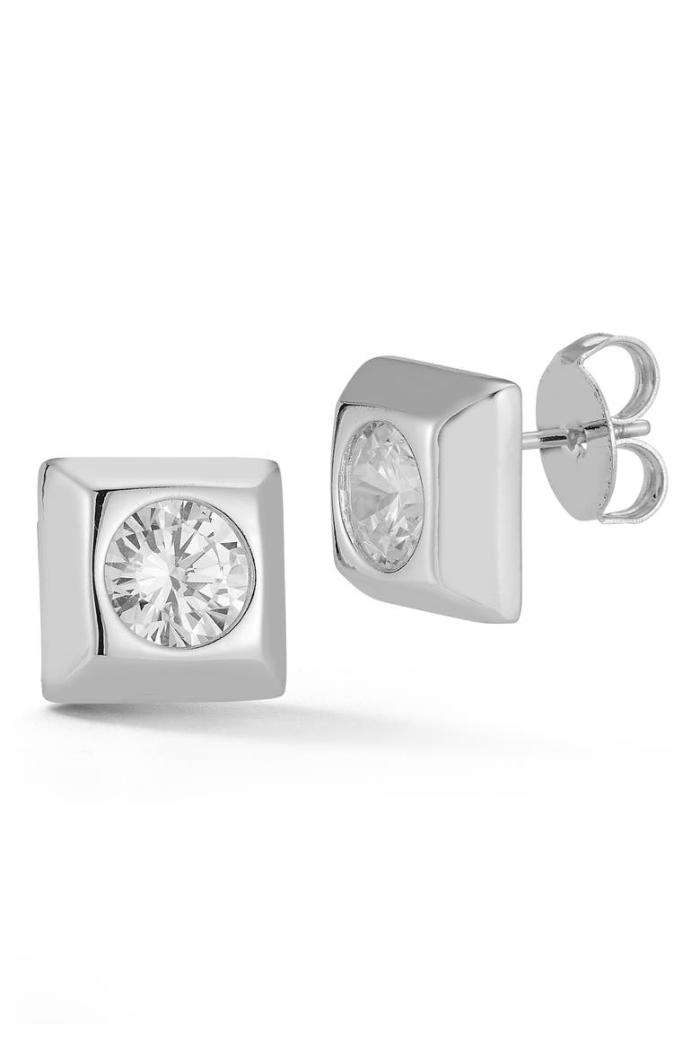 Cubic Zirconia Stud Earrings, Main, color, SILVER