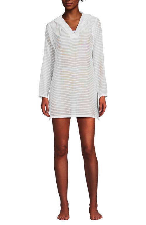 Shop Lands' End Cotton Jersey Long Sleeve Hooded Swim Cover-up Dress In White/white