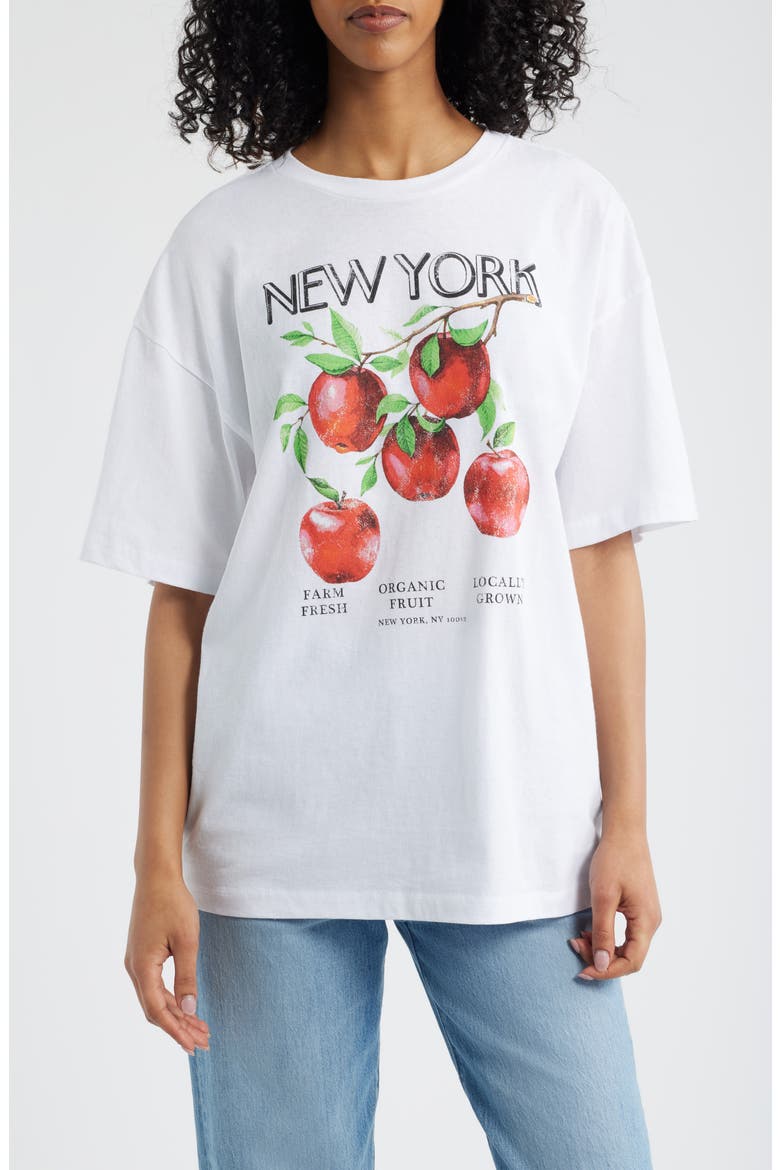 New York Apple Cotton Graphic T-Shirt, Main, color, BRIGHT WHITE