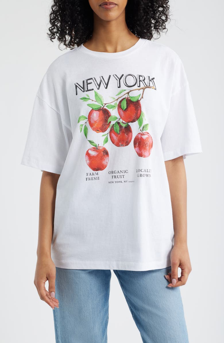 GOLDEN HOUR New York Apple Cotton Graphic T-Shirt, Main, color, Bright White
