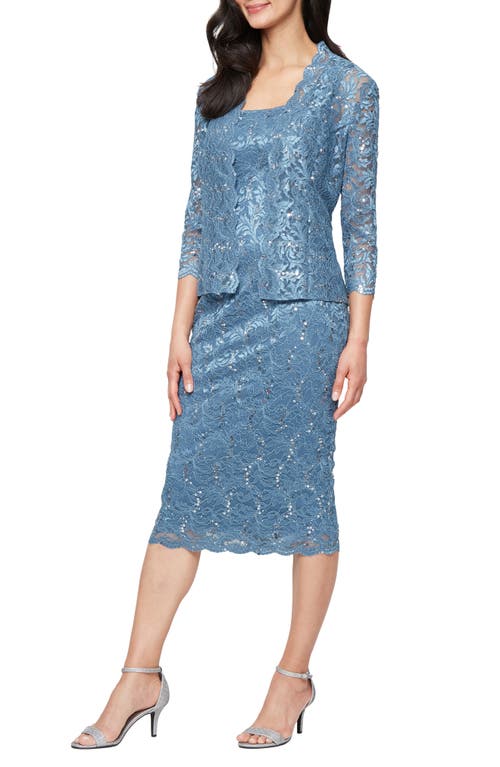 Sl Fashions Slny Lace Sequin Detail Dress & Jacket 2-piece Set In Blue