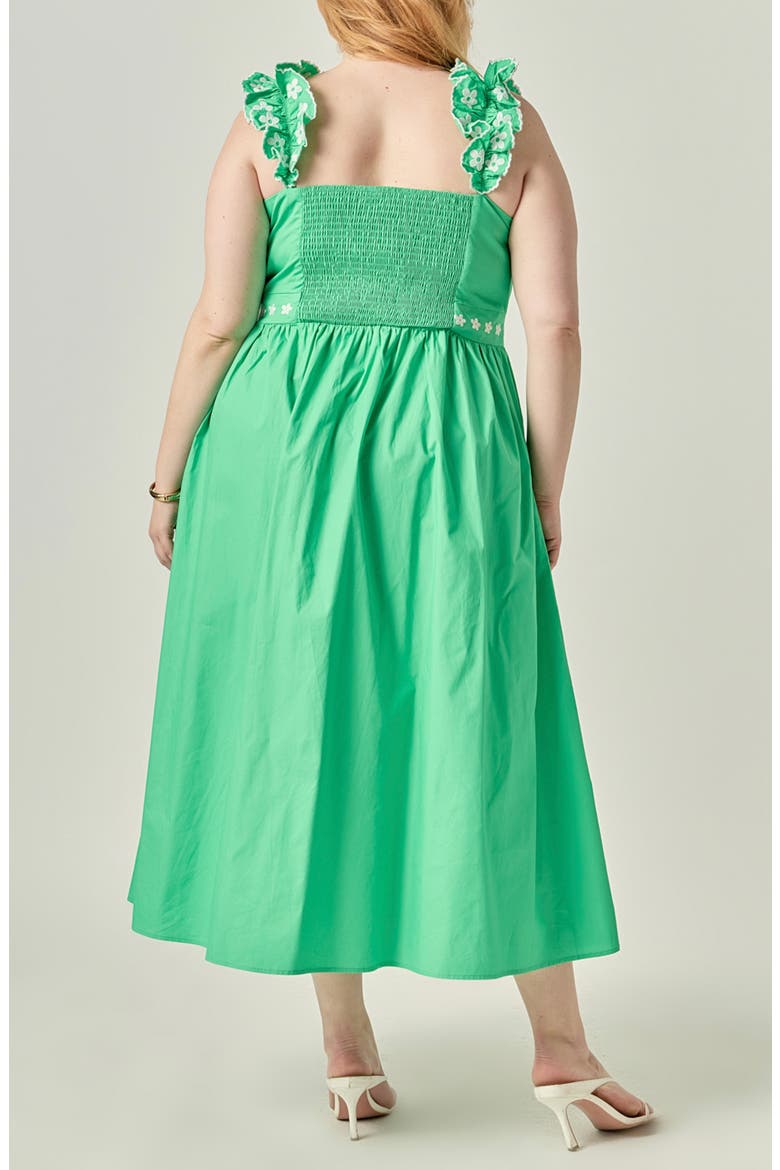 Flower Embroidered Ruffle Midi Dress, Alternate, color, GREEN