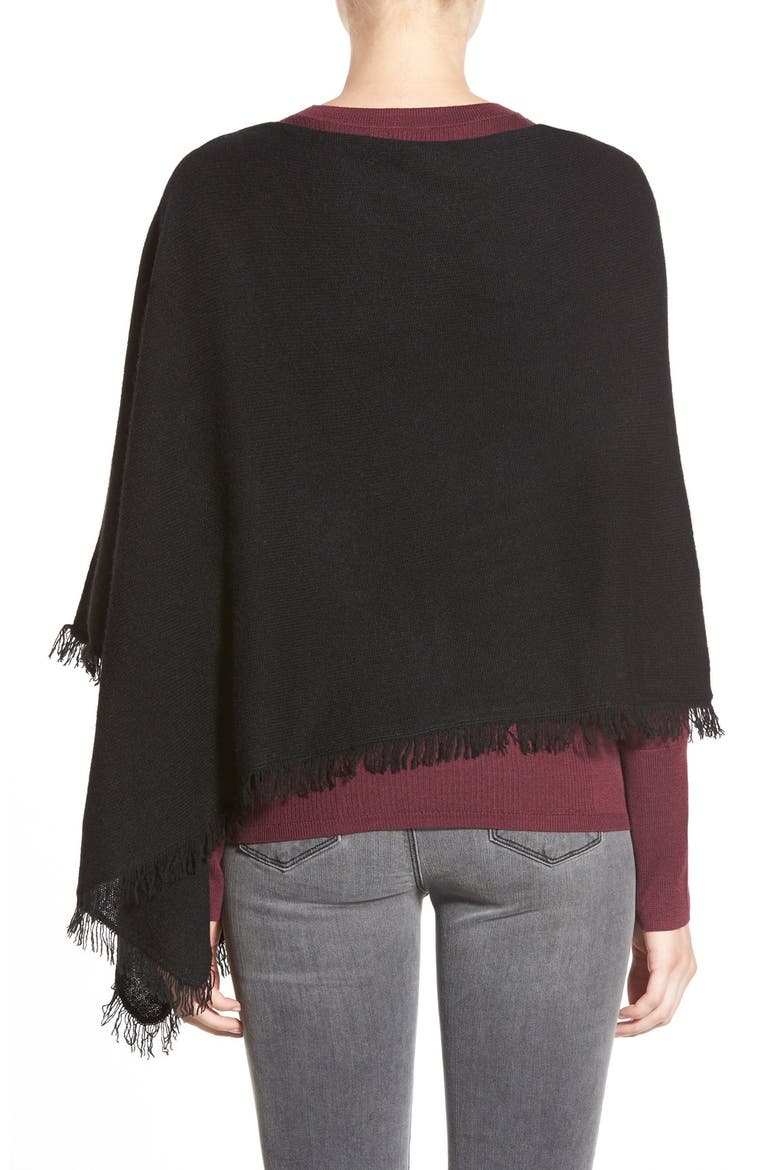 Convertible Fringe Cashmere Poncho, Alternate, color, BLACK
