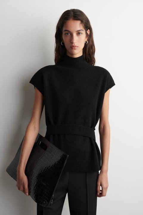 Belt-Detail Mock-Neck Wool Vest