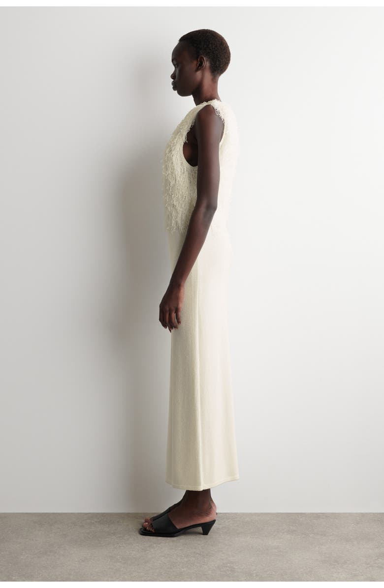 COS Fringed Knitted Column Dress, Alternate, color, White
