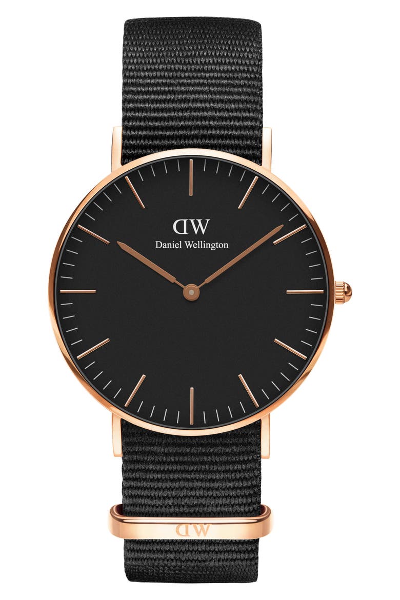 Classic Cornwall NATO Strap Watch, 36mm, Main, color, ROSE GOLD/ BLACK