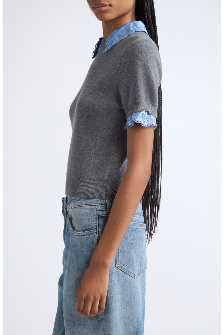 Short Sleeve Wool & Cashmere Sweater with Removable Collar, Alternate, color, MIX CASH LINGERIE