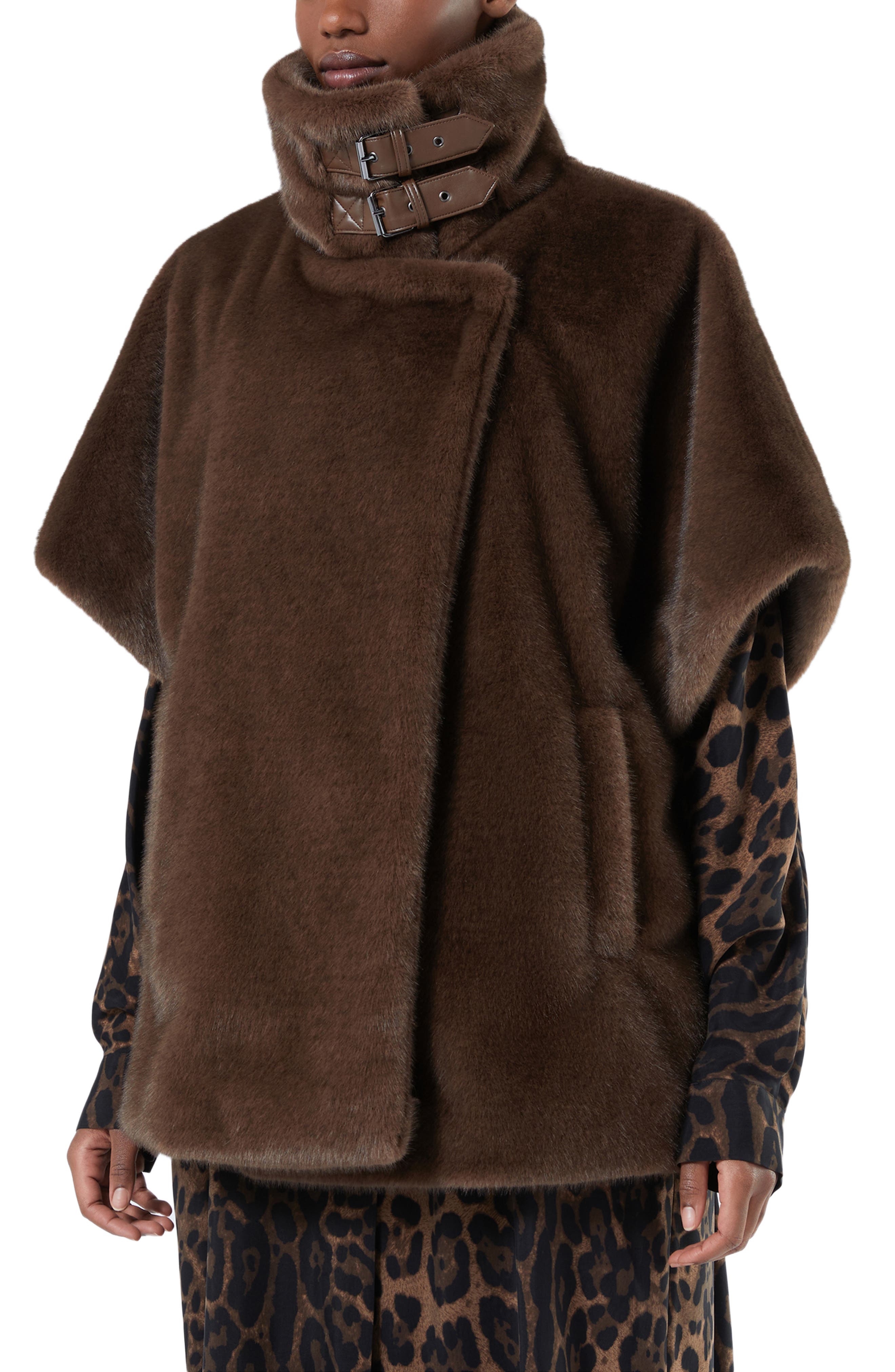 フォンティーヌ　ハイネット　ブラウン Zenit Short Sleeve Faux Fur Coat (Women) | Nordstrom