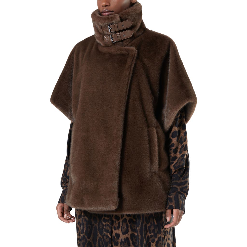 Marina Rinaldi Zenit Short Sleeve Faux Fur Coat In Brown