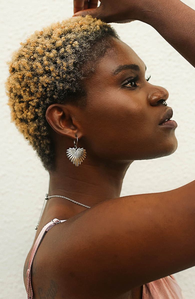 REBL Feathered Heart Drop Earrings, Alternate, color, Silver