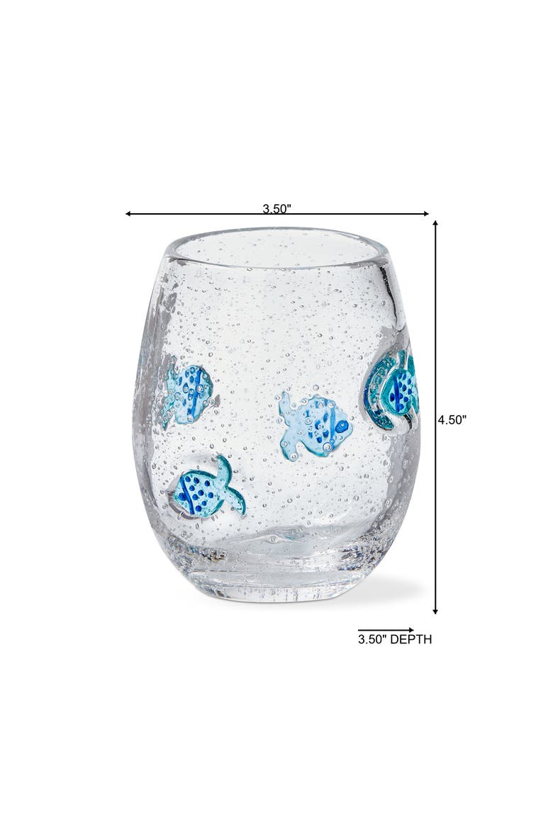 Fish Bubble Glass Stemless Wine Glass - Blue Everyday Drinkware, Alternate, color, Blue