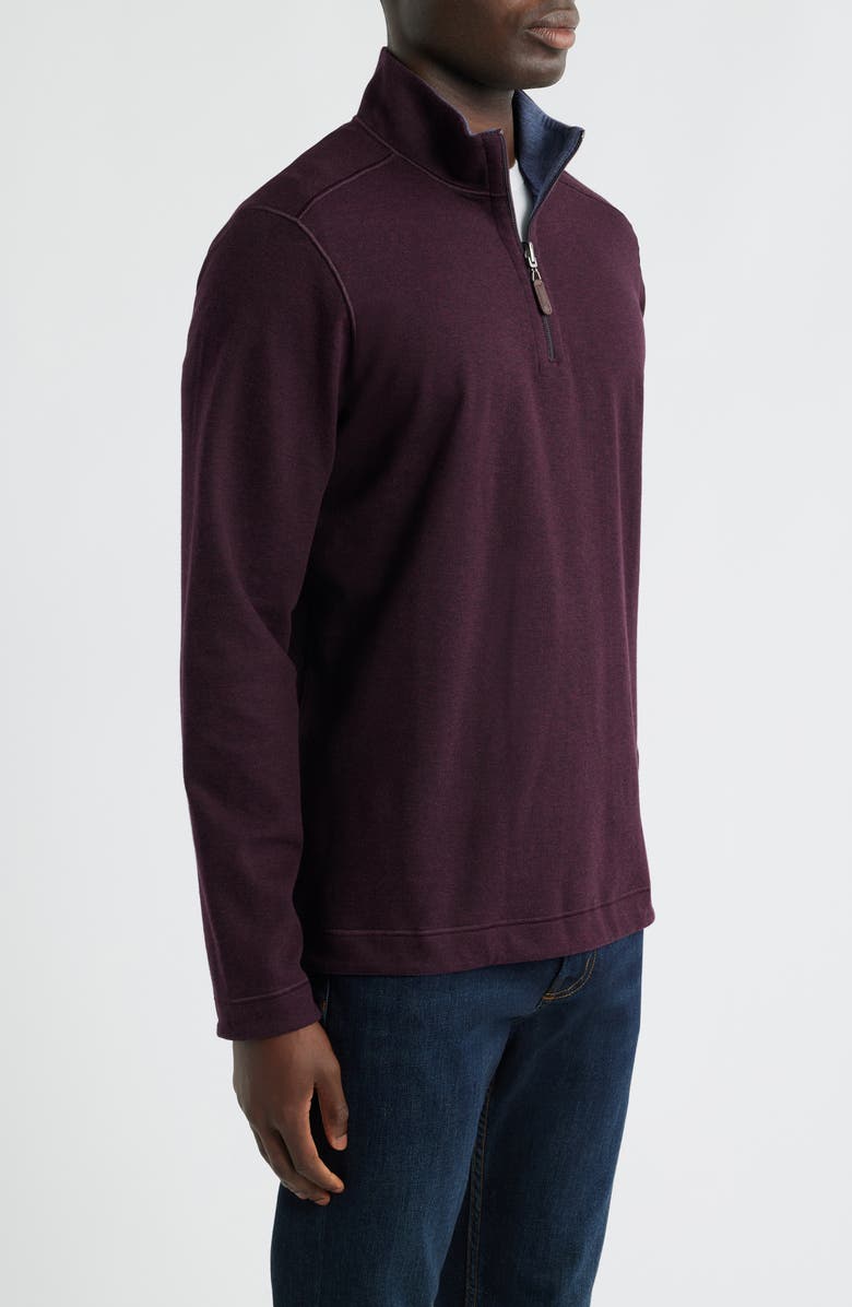 Johnston & Murphy Icon Reversible Cotton Blend Quarter Zip Pullover, Alternate, color, Burgundy/ Blue