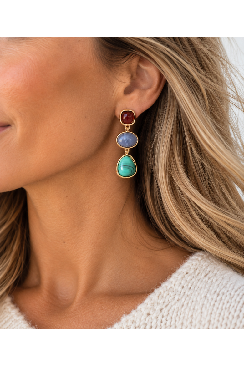 Three Stone Drop Earrings, Alternate, color, Blue-Green