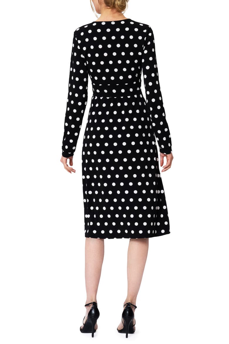 Juliana Polka Dot Long Sleeve Midi Dress, Alternate, color, POLKA BLACK