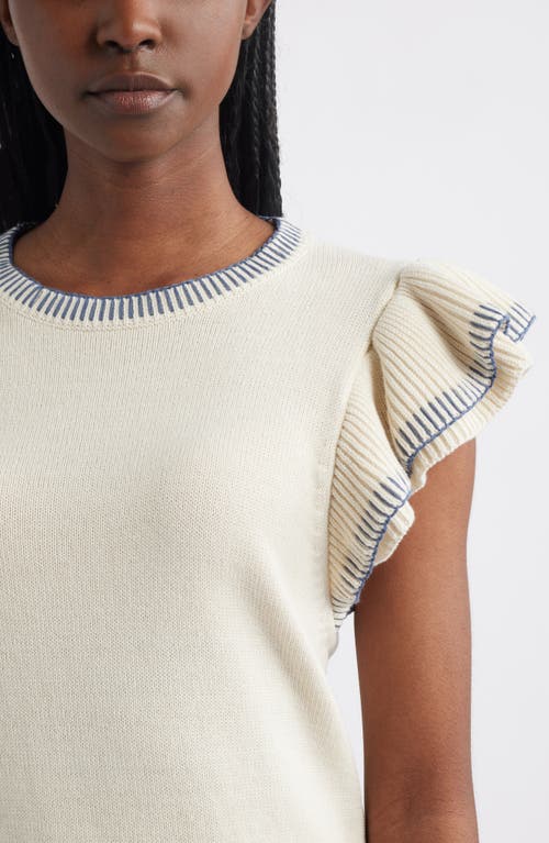 Treasure & Bond Flutter Sleeve Cotton Sweater In Neutral