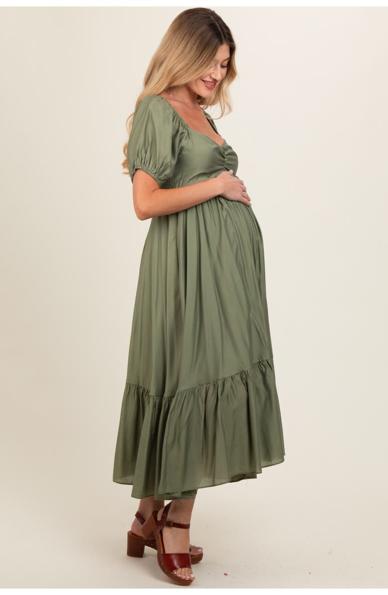 PinkBlush Ruched Sweetheart Neck Tiered Midi Dress, Alternate, color, Olive Green