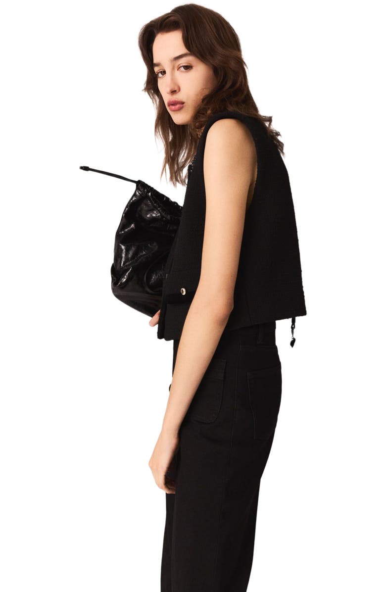 maje Tweed top with removable collar, Alternate, color, Black