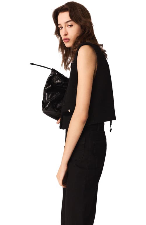 Maje Tweed Top With Removable Collar In Black