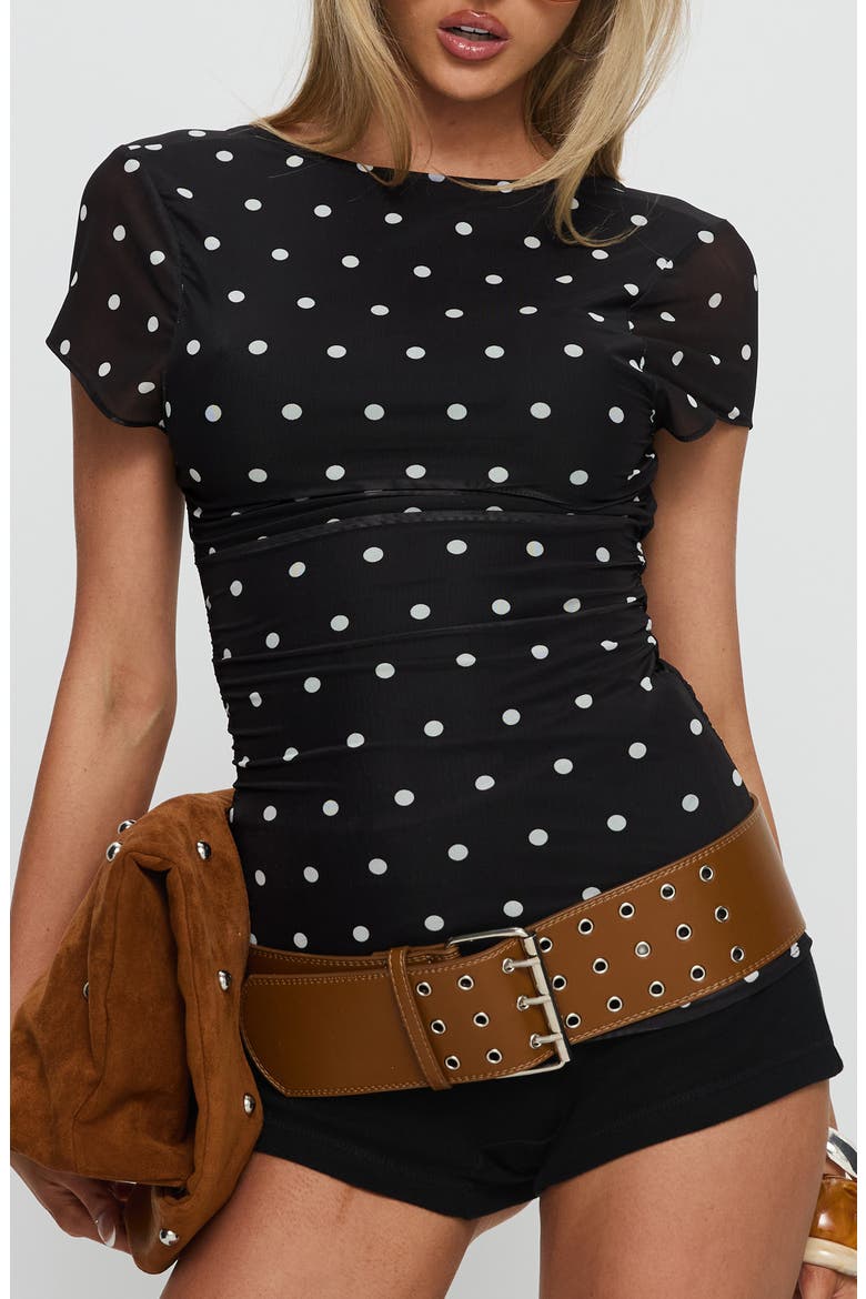 Attraction Polka Dot Mesh Top, Main, color, BLACK POLKA