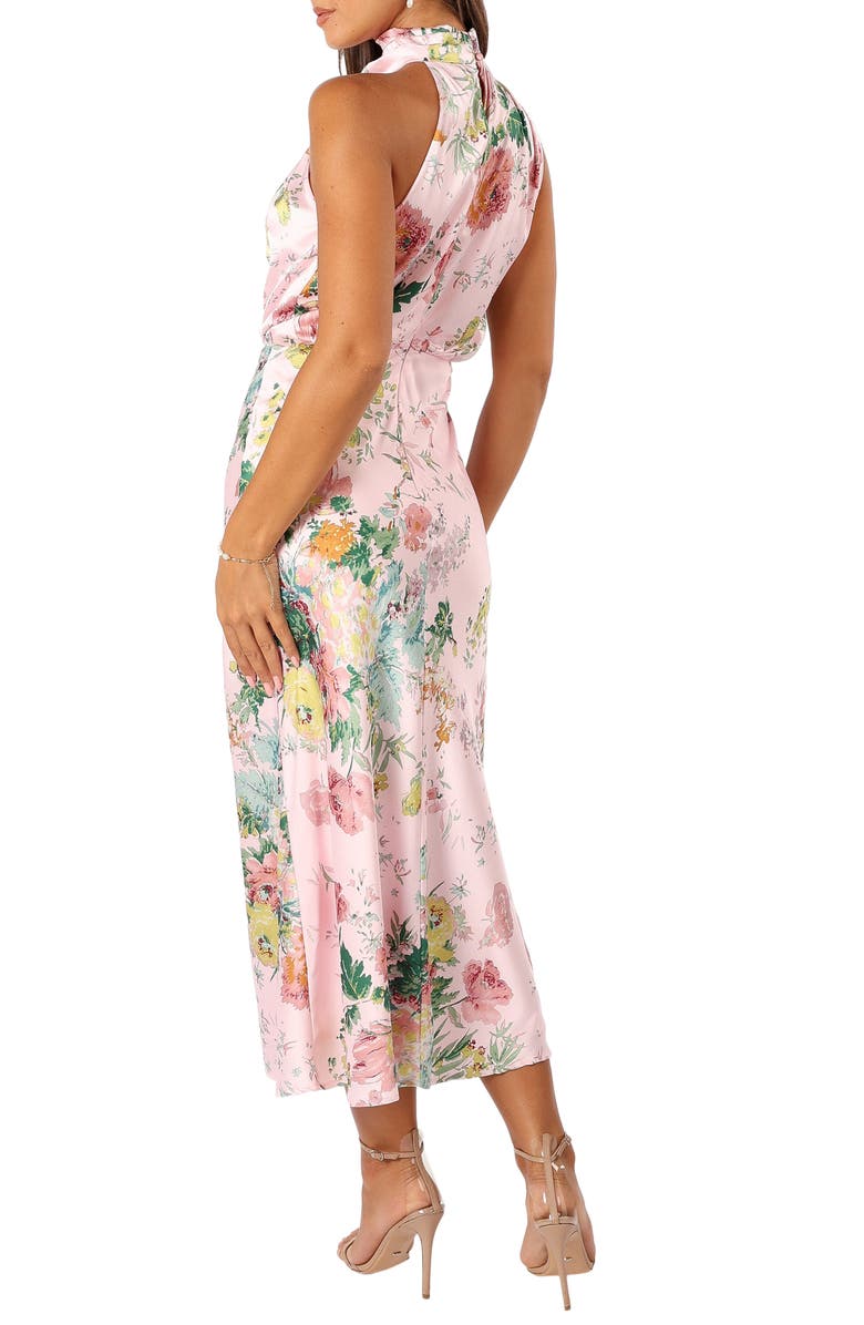 Anabelle Floral Mock Neck Satin Cocktail Dress