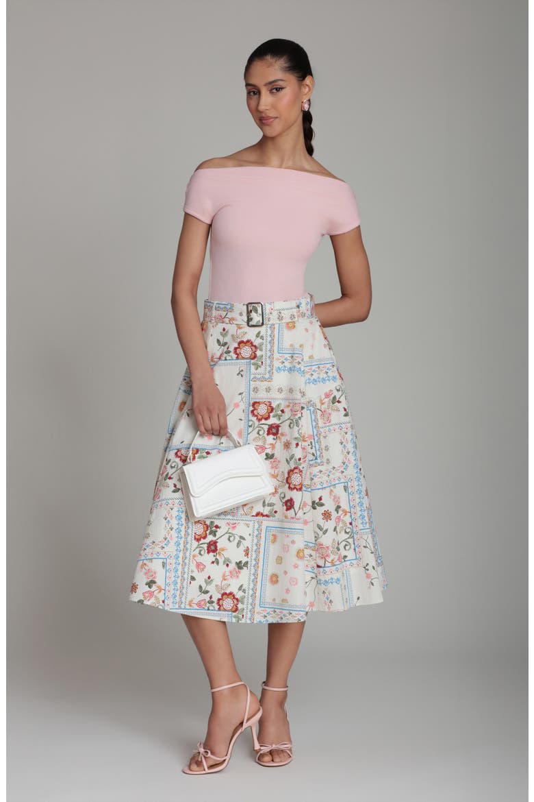 Belted Midi Skirt, Alternate, color, GARDEN BANDANA