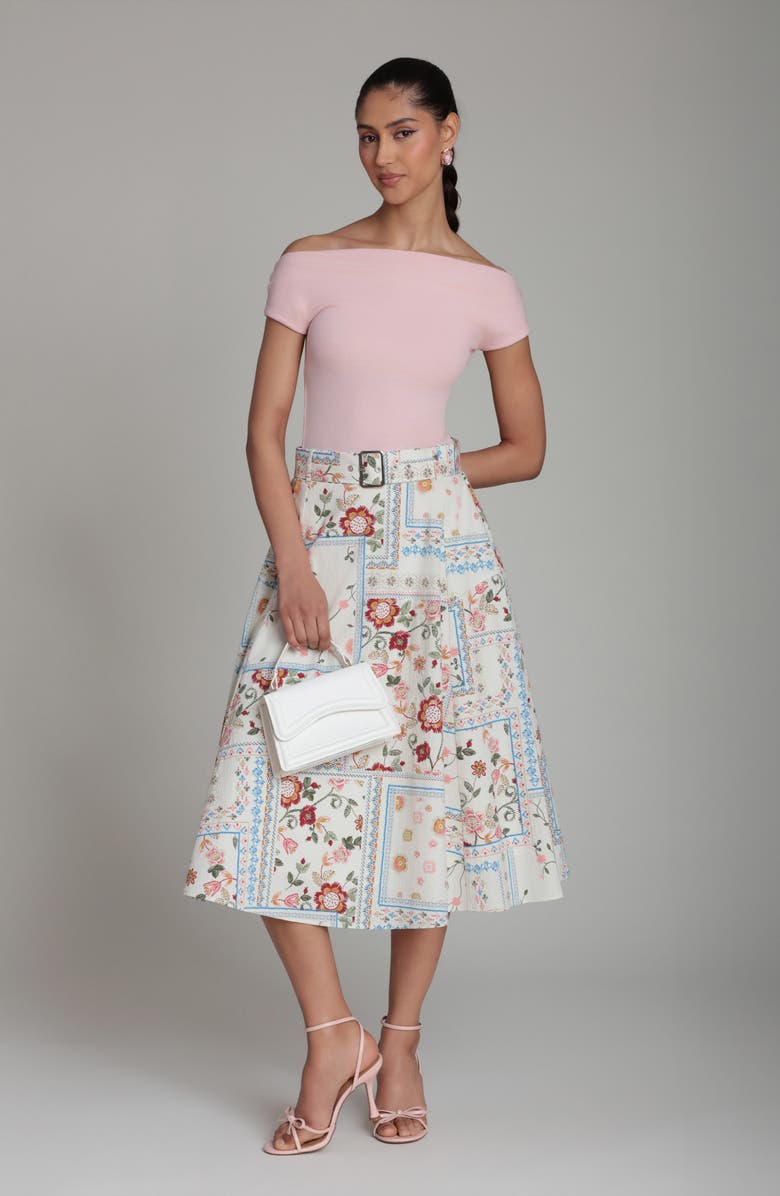 Bagatelle Belted Midi Skirt, Alternate, color, Garden Bandana