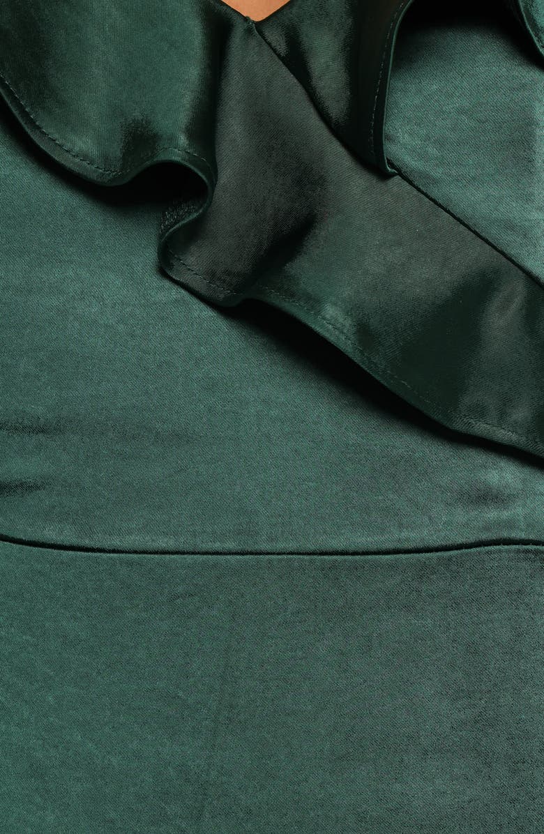 Petal & Pup Birdie Ruffle Detail Asymmetric Satin Dress, Alternate, color, Emerald Green