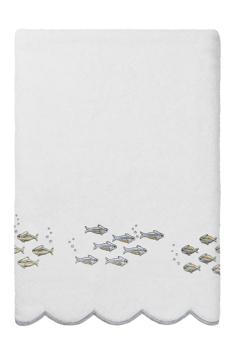 6-Piece Fish School Embroidered Turkish Cotton Towel Set, Alternate, color, WHITE/ GRAY