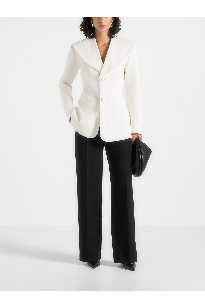 Emy Tailored Cinch Waist Shawl Blazer, Alternate, color, White
