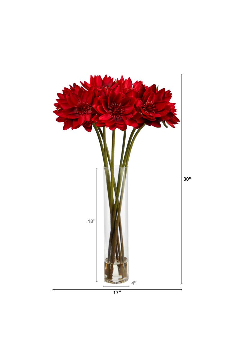 NEARLY NATURAL 30-in Lotus Artificial Arrangement in Cylinder Vase, Alternate, color, Red
