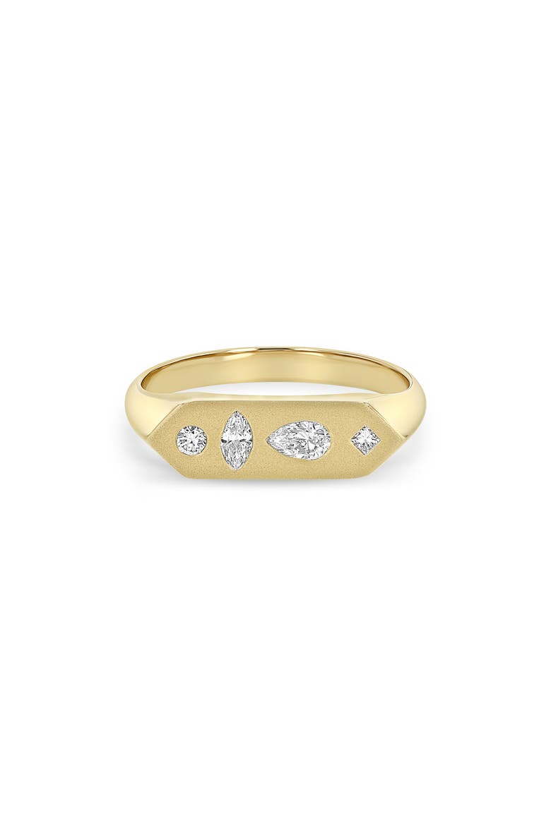 Mosaic Bar Diamond Signet Ring, Main, color, 14K YELOW GOLD