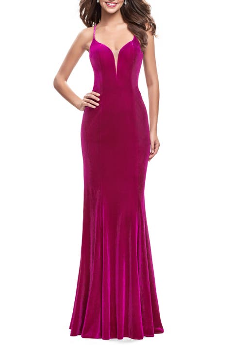 Strapless Velvet Mermaid Dress with Strappy Back