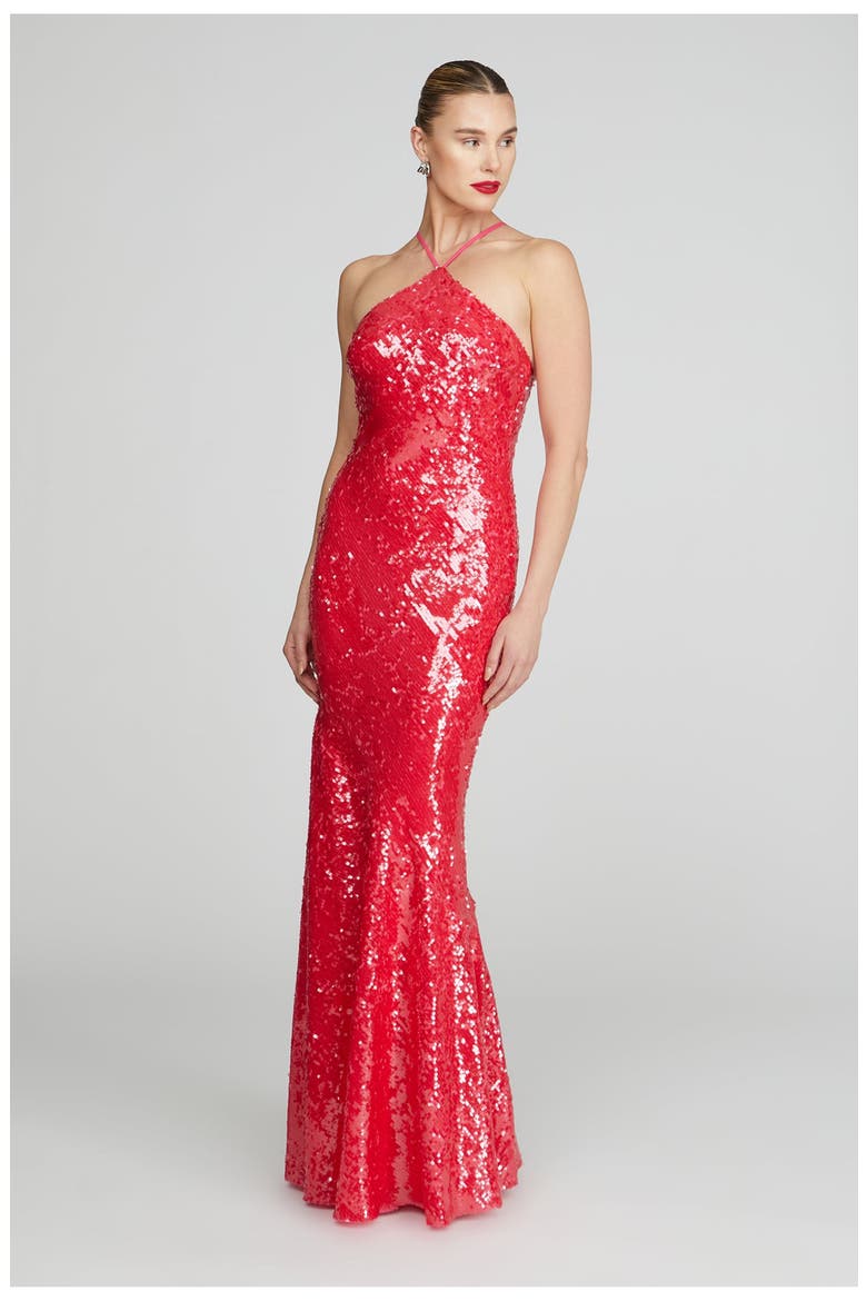 Regine Sequins Gown, Alternate, color, Guava