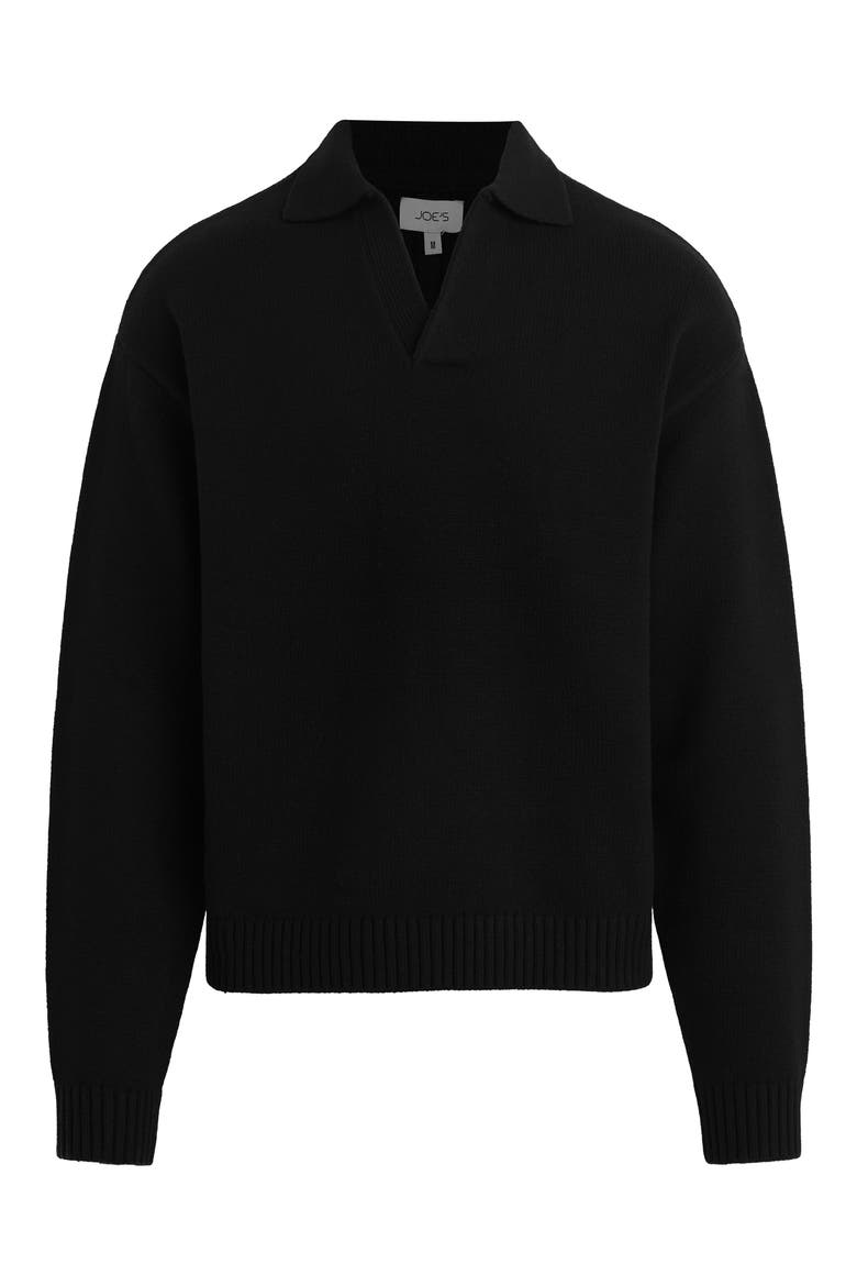 Relaxed Johnny Collar Wool Sweater, Alternate, color, BLACK