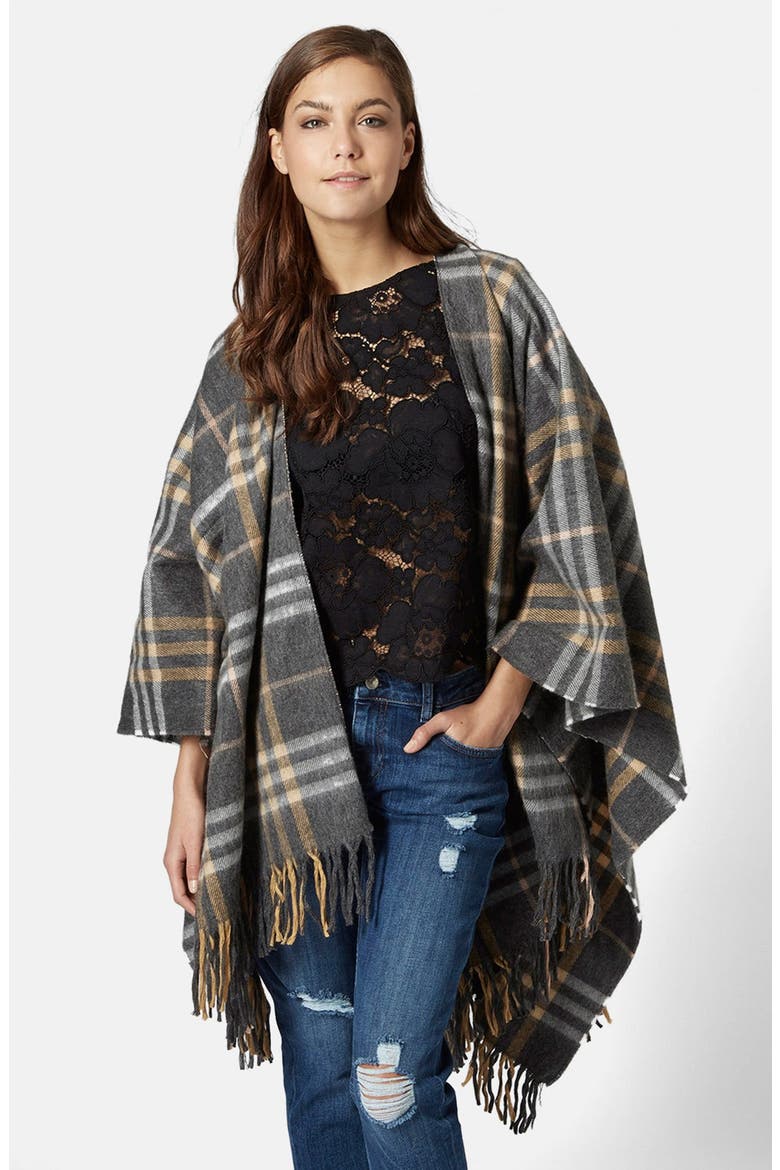 Check Poncho, Main, color, GREY