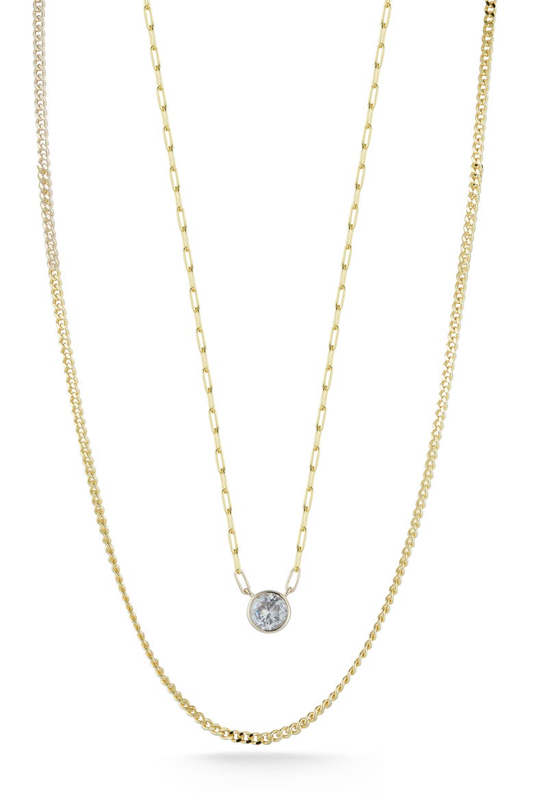14K Gold Plate Sterling Silver Cubic Pendant Necklace, Main, color, GOLD