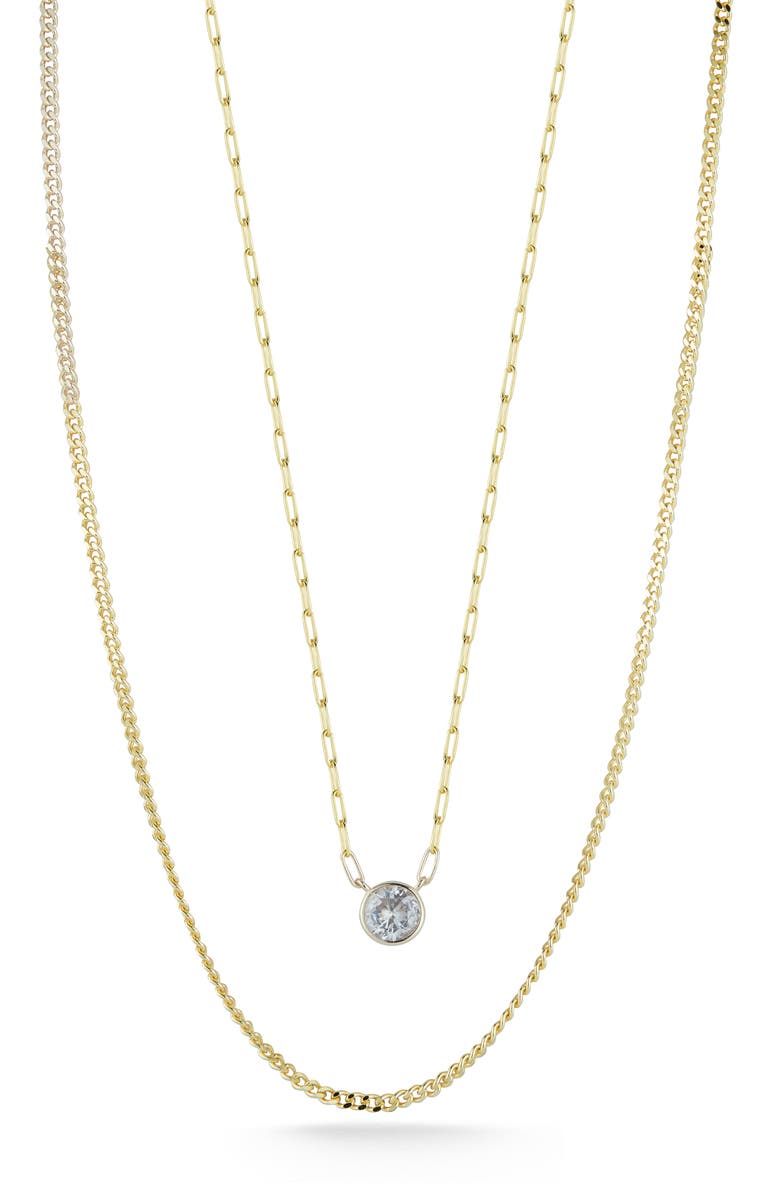 CHLOE AND MADISON 14K Gold Plate Sterling Silver Cubic Pendant Necklace, Main, color, Gold