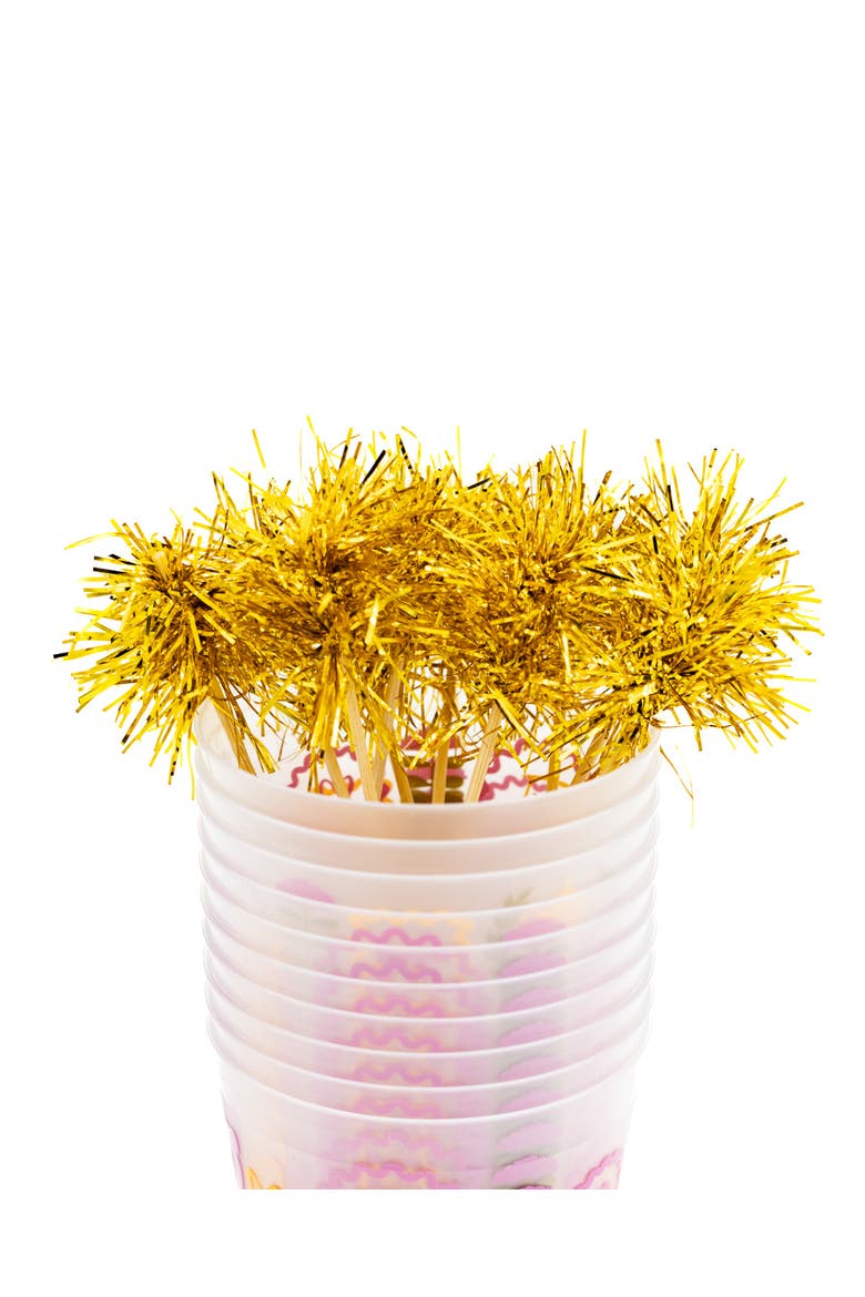 Forever Fun Gold Pom Pom Reusable Stackable Cups Set of 10 - 16 oz Shatterproof Party Cups with Gold Pom Pom Stirrers, Alternate, color, Multicolor