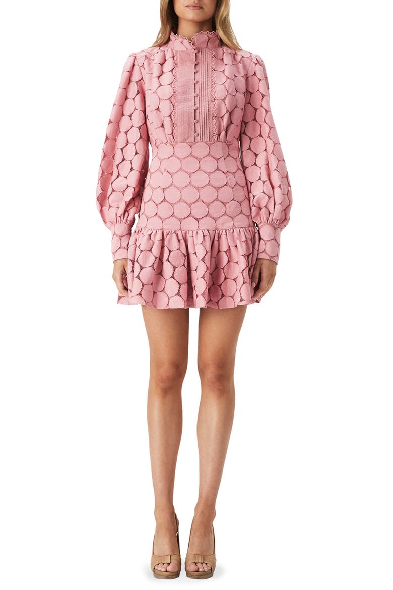 Remy Long Sleeve Spot Lace Minidress, Main, color, LILY PINK