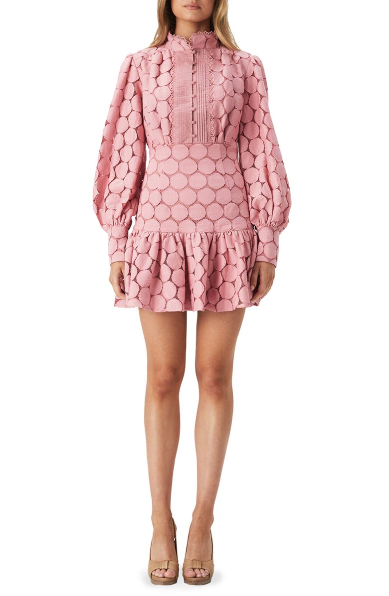 Bardot Remy Long Sleeve Spot Lace Minidress, Main, color, 