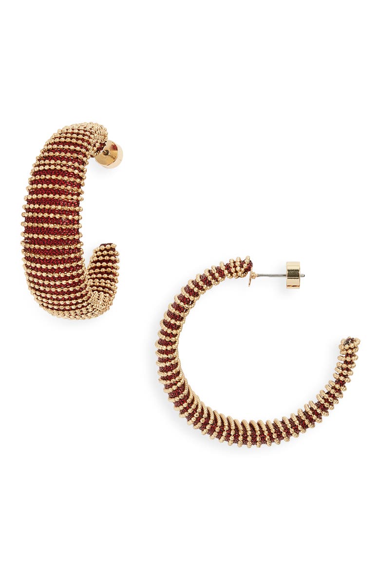 Metallic Thread Hoop Earrings, Main, color, BURGUNDY- GOLD