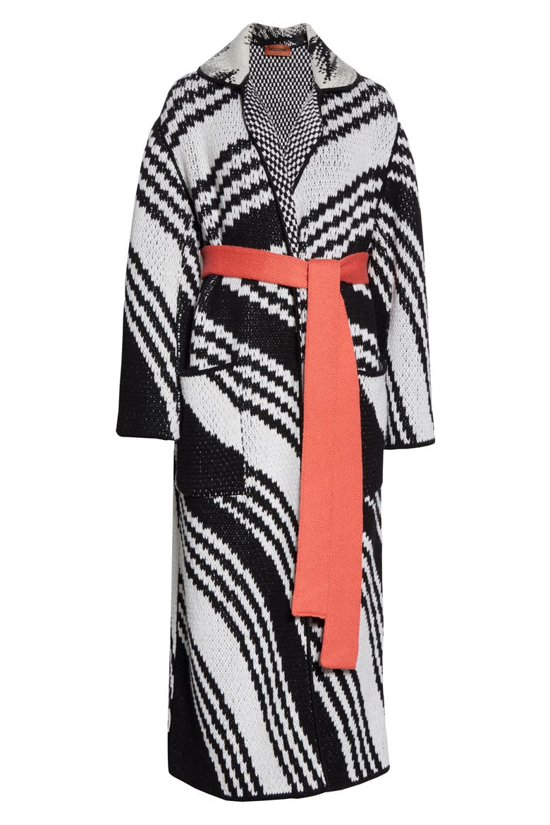Zigzag Jacquard Wool Blend Sweater Coat, Alternate, color, BLACK/ WHITE