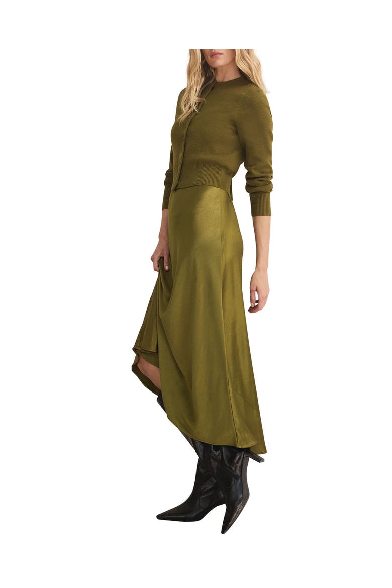 Layered Satin Knit Midi Dress, Alternate, color, Green