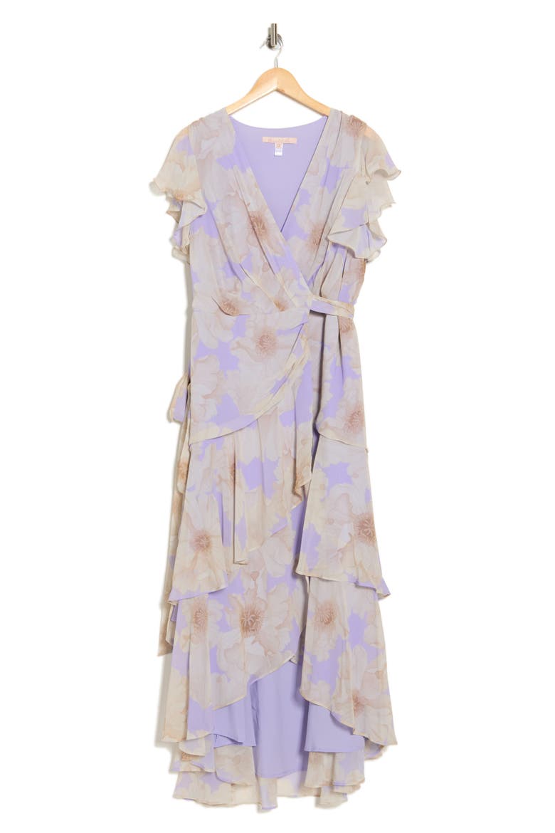 Ruffle High-Low Wrap Maxi Dress, Alternate, color, LAVENDER FLORAL