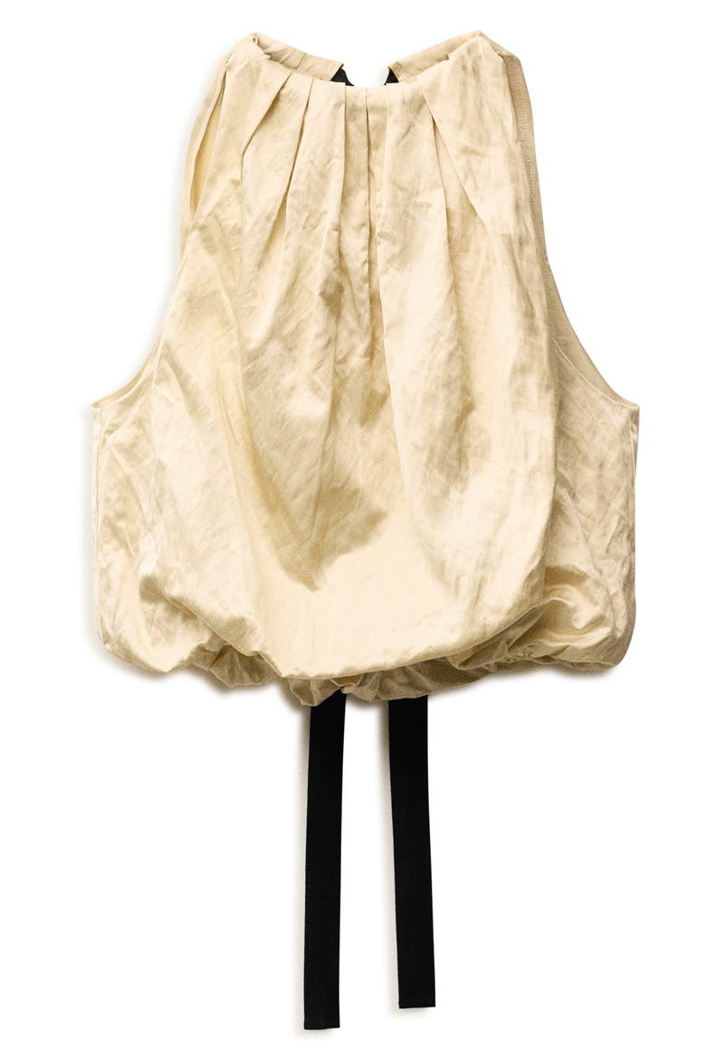 Sleeveless Ribbon Accent Metallic Bubble Hem Top, Alternate, color, ECRU