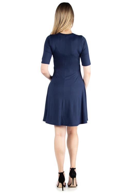 24seven Comfort Apparel Maternity Knee Length A-line Elbow Sleeve Dress In Blue